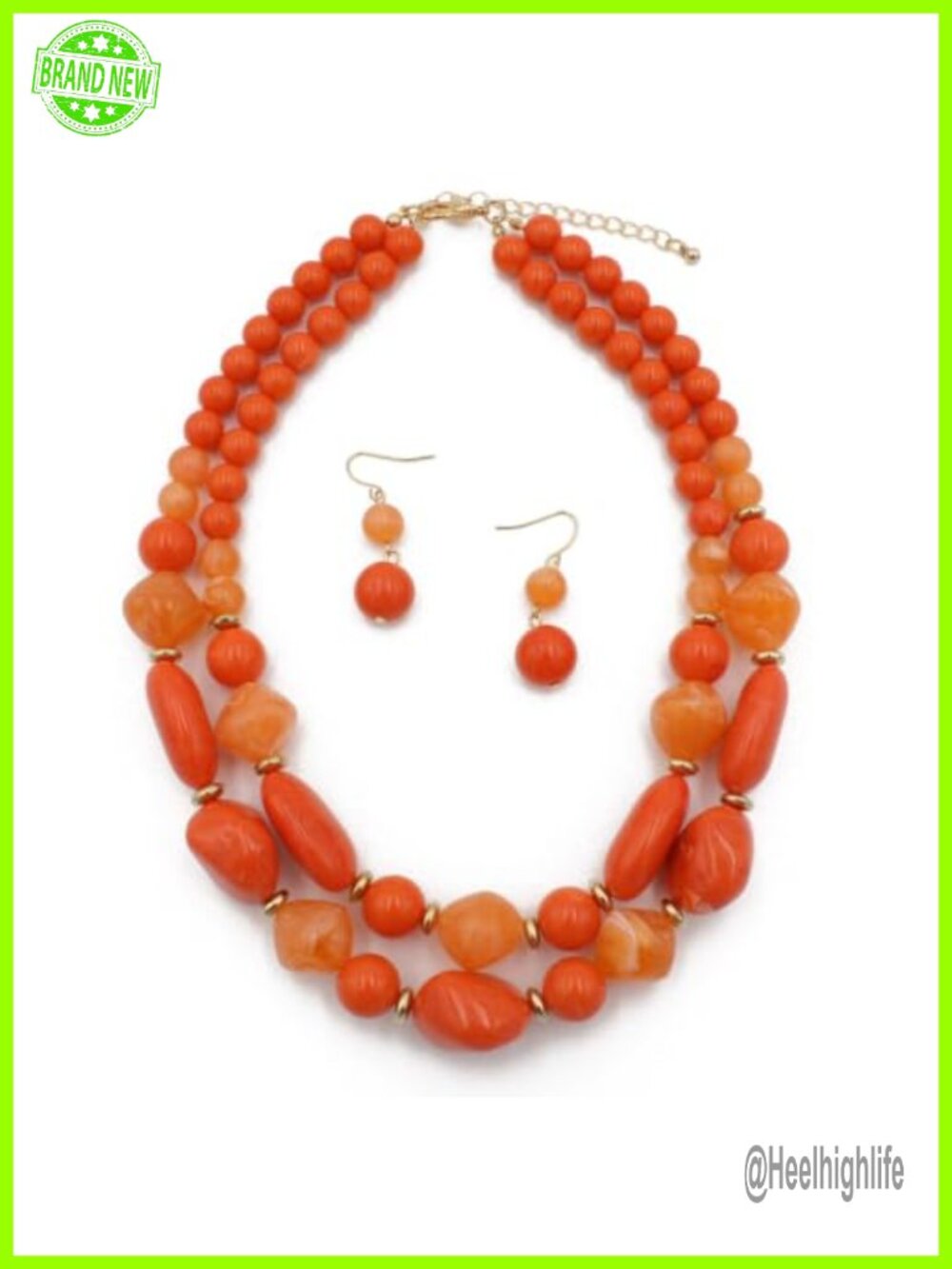Chunky Resin Marbled Beaded Necklace Earrings Jewelry Set Women Adjustable Boho